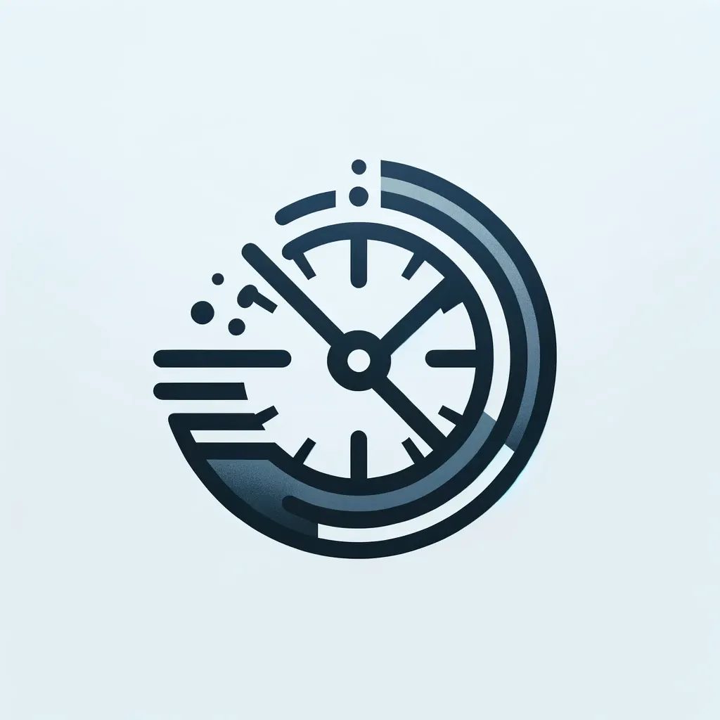 a logo design featuring a clock, with a modern and minimalist style. The clock is stylized with sleek lines and a simple color palette, incorporating the elements of time in an artistic and abstract way. The logo should be suitable for a company specializing in time management or clock manufacturing, conveying a sense of precision, reliability, and modernity.