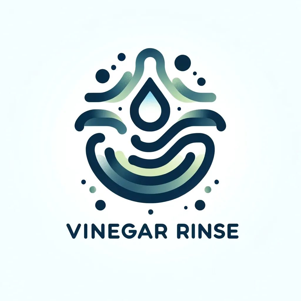 a logo design symbolizing vinegar rinse, with a modern and minimalist style similar to the previous logos. The design should artistically represent the concept of cleaning and freshness associated with vinegar rinse, using abstract shapes and a simple color palette. The logo should convey a sense of purity, effectiveness, and natural cleansing, suitable for a company specializing in natural cleaning products or eco-friendly solutions.