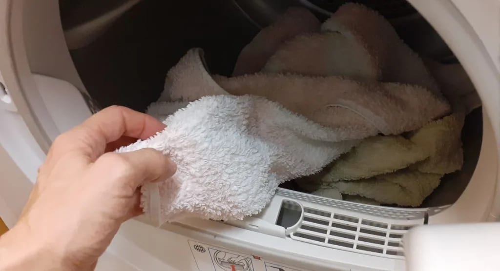 a picture of a wet cloth in a dryer