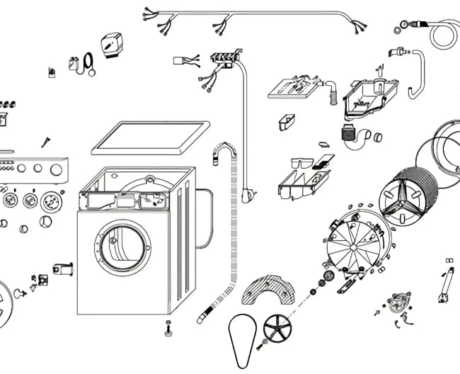 All the parts of an average washing machine.